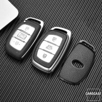 Silikon Leder-Look Schlüssel Cover passend für Hyundai Schlüssel blau SEK13-D1-4