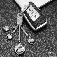 Silikon Leder-Look Schlüssel Cover passend für Volkswagen, Skoda, Seat Schlüssel  SEK13-V4 rot