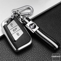 Silikon Leder-Look Schlüssel Cover passend für Volkswagen, Skoda, Seat Schlüssel  SEK13-V4 rot