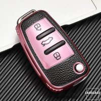 Silikon Leder-Look Schlüssel Cover passend für Audi Schlüssel rosa SEK13-AX3-10