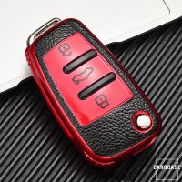 Silikon Leder-Look Schlüssel Cover passend für Audi Schlüssel rot SEK13-AX3-3