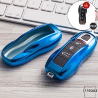Glossy Silikon Schutzhülle / Cover passend für Porsche Autoschlüssel PEX blau