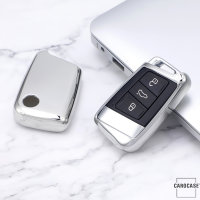 Silicone key fob cover case fit for Volkswagen, Skoda, Seat V4 remote key silver