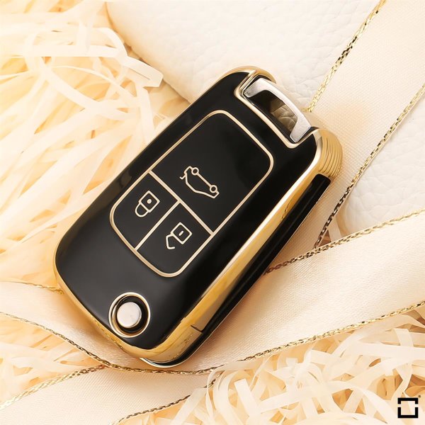 Coque de clé de voiture en TPU brillant (SEK18/2) compatible avec Opel clés - noir