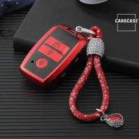 Glossy Carbon-Look Schlüssel Cover passend für Kia Schlüssel rot SEK14-K7-3