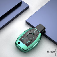 Glossy Carbon-Look Schlüssel Cover passend für Mercedes-Benz Schlüssel grün SEK14-M7-23