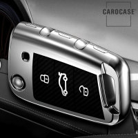 Glossy Carbon-Look Schlüssel Cover passend für Volkswagen, Skoda, Seat Schlüssel silber SEK14-V3-15