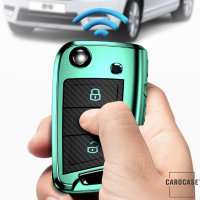 Glossy Carbon-Look Schlüssel Cover passend für Volkswagen, Skoda, Seat Schlüssel rosa SEK14-V3-10