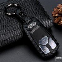 Silikon Carbon-Look Schlüssel Cover passend für Audi Schlüssel schwarz SEK3-AX6 (Schutzhülle + Silikon Karabiner KRB21)