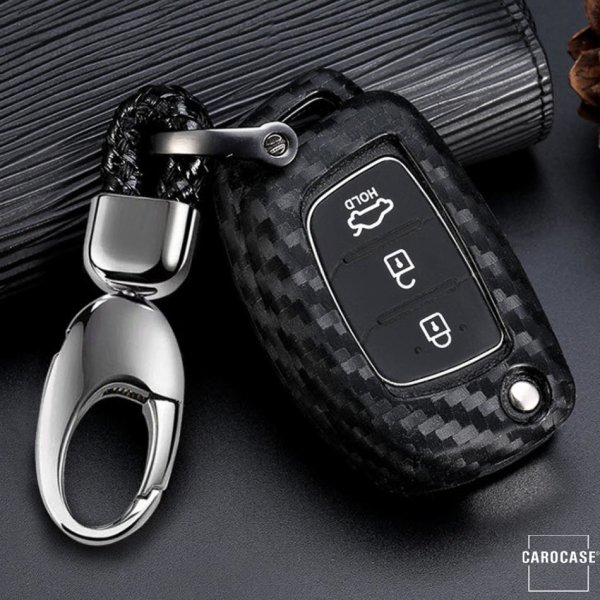 Silikon Carbon-Look Schlüssel Cover passend für Hyundai Schlüssel schwarz SEK3-D6, D7-1