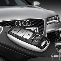 Silikon Leder-Look Schlüssel Cover passend für Audi Schlüssel silber SEK13-AX7-15