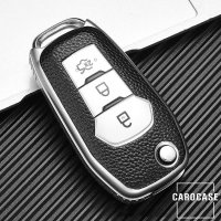 Silikon Leder-Look Schlüssel Cover passend für Ford Schlüssel silber SEK13-F2-15