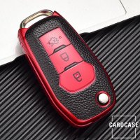 Silikon Leder-Look Schlüssel Cover passend für Ford Schlüssel rot SEK13-F2-3