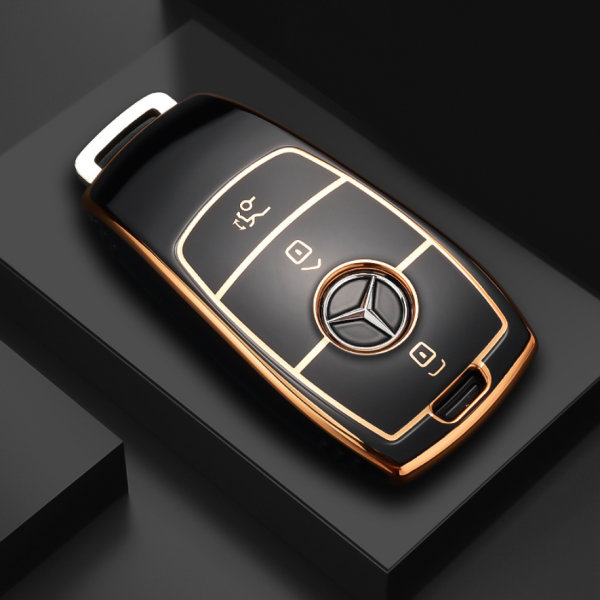 Glossy TPU Schlüsselhülle / Schutzhülle (SEK18) passend für Mercedes-Benz Schlüssel  schwarz