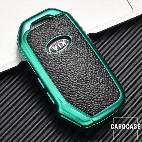 Silikon Leder-Look Schlüssel Cover passend für Kia Schlüssel grün SEK13-K8-23