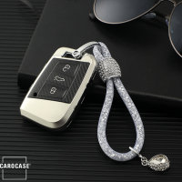 Glossy Carbon-Look Schlüssel Cover passend für Volkswagen, Skoda, Seat Schlüssel silber SEK14-V4-15
