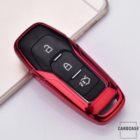 Glossy Silikon Schutzhülle / Cover passend für Ford Autoschlüssel F3 rot