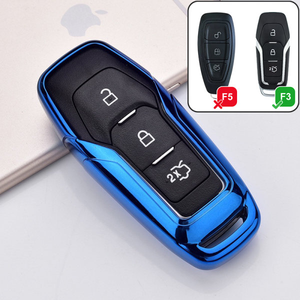 Glossy Silikon Schutzhülle / Cover passend für Ford Autoschlüssel F3 blau