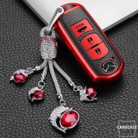 Silikon Leder-Look Schlüssel Cover passend für Mazda Schlüssel rosa SEK13-MZ2-10
