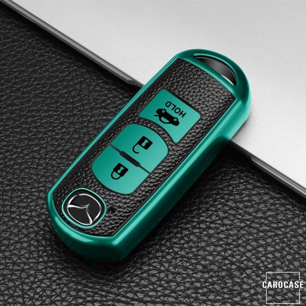 Silikon Leder-Look Schlüssel Cover passend für Mazda Schlüssel grün SEK13-MZ2-23