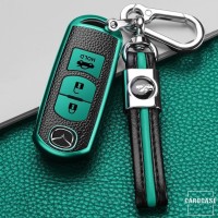 Silikon Leder-Look Schlüssel Cover passend für Mazda Schlüssel grün SEK13-MZ2-23