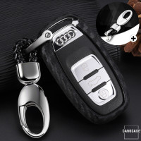 Silikon Carbon-Look Schlüssel Cover passend für Audi Schlüssel schwarz SEK3-AX4 (Schutzhülle + Karabiner SAR22)