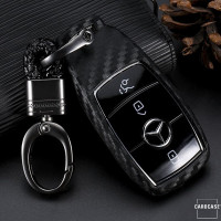 Silikon Carbon-Look Schlüssel Cover passend für Mercedes-Benz Schlüssel schwarz SEK3-M9 (Schutzhülle + Karabiner SAR2)