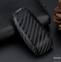 Silikon Carbon-Look Schlüssel Cover passend für Mercedes-Benz Schlüssel schwarz SEK3-M9 (Schutzhülle + Karabiner SAR2)