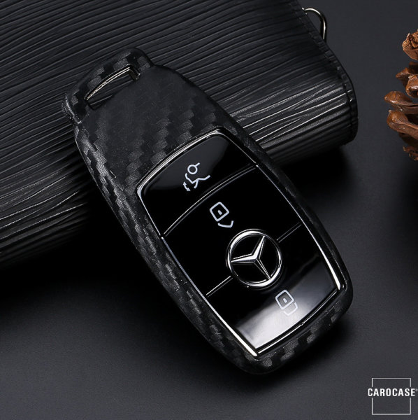 Silikon Carbon-Look Schlüssel Cover passend für Mercedes-Benz Schlüssel schwarz SEK3-M9 (Schutzhülle ohne Zubehör)
