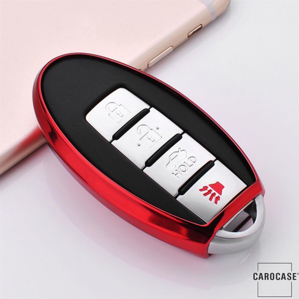 Glossy Silikon Schutzhülle / Cover passend für Nissan Autoschlüssel N5, N6, N7, N8, N9 rot