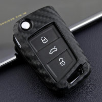 Silikon Carbon-Look Schlüssel Cover passend für Volkswagen, Skoda, Seat Schlüssel schwarz SEK3-V3 (Schutzhülle ohne Zubehör)