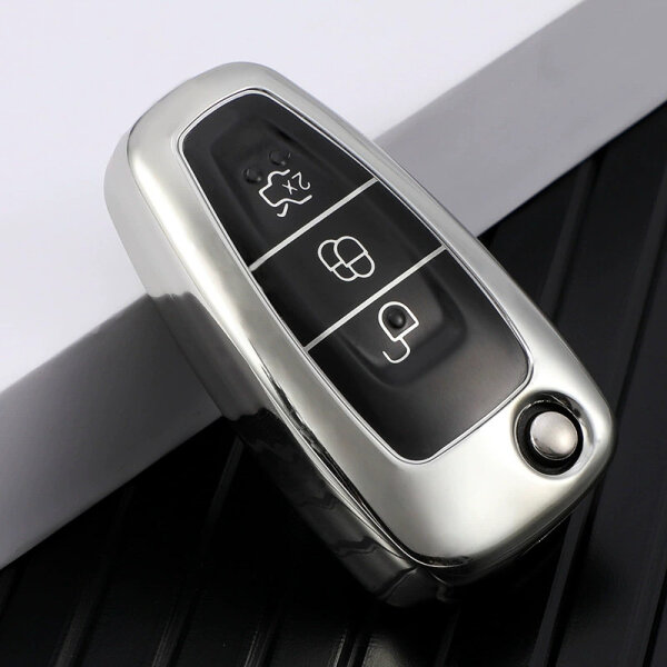 Capa de TPU macia para chaves de carro Ford (tipo F4) | Carocase Premium Capa de chave de carro protetora de couro de luxe