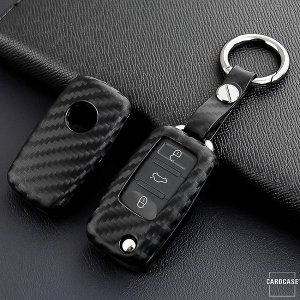Coque de clé de voiture en silcone (SEK3) compatible avec Volkswagen, Skoda, Seat clés Mousqueton en silicone inclus (KRB21) - noir