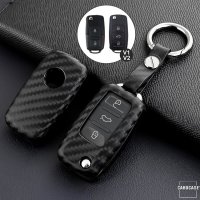 Coque de clé de voiture en silcone (SEK3) compatible avec Volkswagen, Skoda, Seat clés Mousqueton en silicone inclus (KRB21) - noir