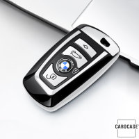 Black-Glossy Silikon Schutzhülle passend für BMW Schlüssel silber SEK7-B4-15