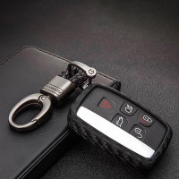 Silikon Carbon-Look Schlüssel Cover passend für Land Rover, Jaguar Schlüssel schwarz SEK3-LR2 (Schutzhülle + Karabiner SAR2)