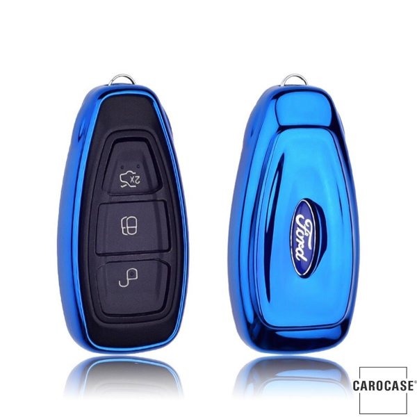 Glossy Silikon Schutzhülle / Cover passend für Ford Autoschlüssel F5 blau