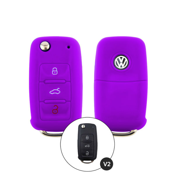 Silikon Schutzhülle / Cover passend für Volkswagen, Skoda, Seat Autoschlüssel V2 lila