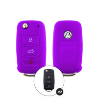 Silikon Schutzhülle / Cover passend für Volkswagen, Skoda, Seat Autoschlüssel V2 lila