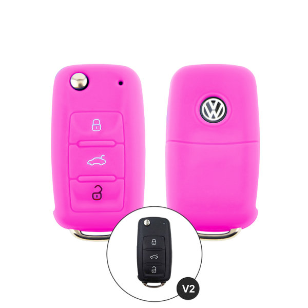 Silicone key fob cover case fit for Volkswagen, Skoda, Seat V2 remote key rose