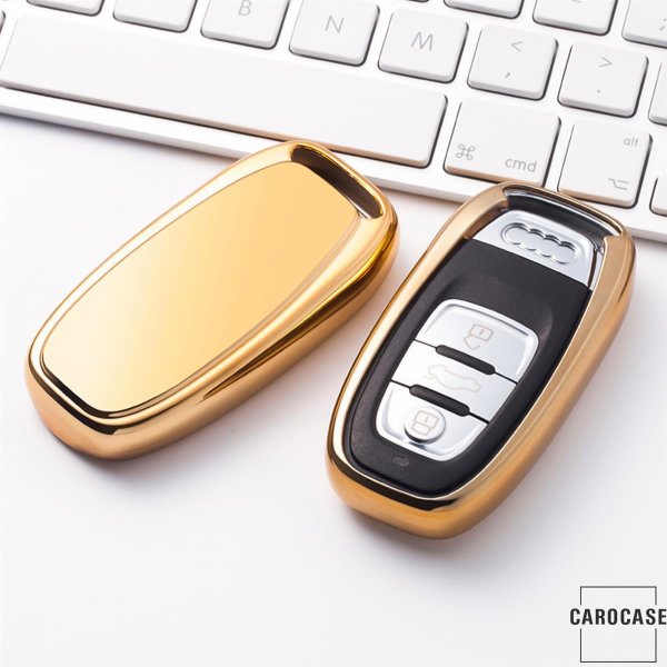 Glossy Silikon Schutzhülle / Cover passend für Audi Autoschlüssel AX4 gold