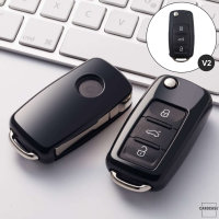 Coque de clé de voiture en TPU brillant (SEK2) compatible avec Volkswagen, Skoda, Seat clés - noir