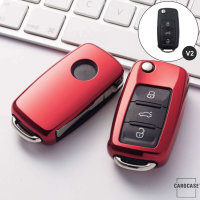 Coque de clé de voiture en TPU brillant (SEK2) compatible avec Volkswagen, Skoda, Seat clés - rouge
