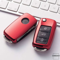 Glossy TPU Schlüsselhülle / Cover (SEK2) passend für Volkswagen, Skoda, Seat Schlüssel - rot