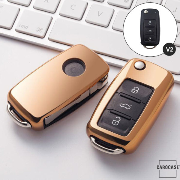 Glossy TPU key cover (SEK2) for Volkswagen, Skoda, Seat keys - gold
