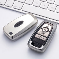 Glossy Silikon Schutzhülle / Cover passend für Ford Autoschlüssel F8, F9 silber