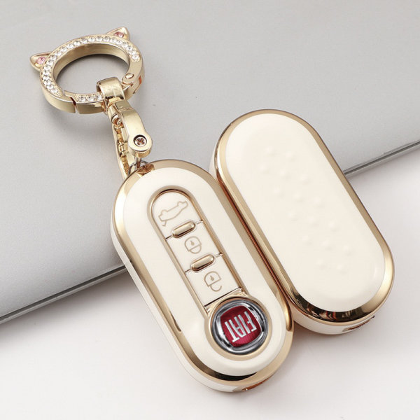 KUNIO Auto Schlüsselanhänger Cover Case Fit für Fiat 500 500 C Brava Schlüssel  Schutzhülle Schlüsselanhänger TPU Schlüsselhalter 3 Tasten, A weiß :  : Auto & Motorrad