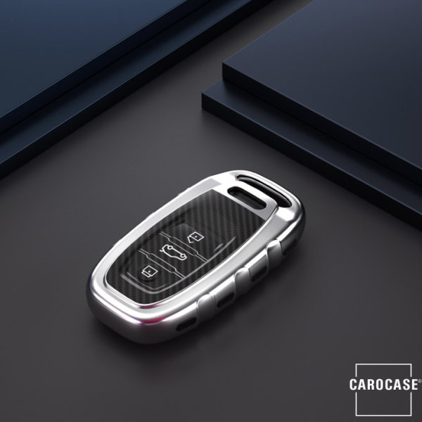 Glossy Carbon-Look Schlüssel Cover passend für Audi Schlüssel silber SEK14-AX4-15