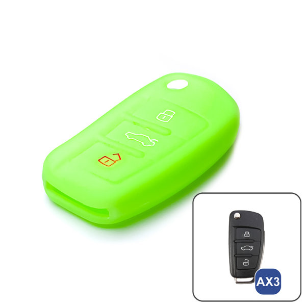 Silicone key fob cover case fit for Audi AX3 remote key luminous green