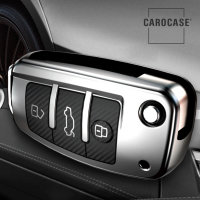 Glossy Carbon-Look Schlüssel Cover passend für Audi Schlüssel silber SEK14-AX3-15
